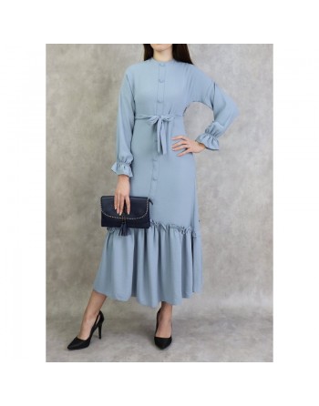 Robe longue à volants pour femme (Vetement Turque Paris) - Couleur Gris clair 