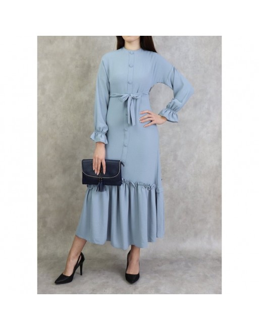 Robe longue à volants pour femme (Vetement Turque Paris) - Couleur Gris clair Robe longue à volants pour femme (Vetement Turque Paris) - Couleur Gris clair