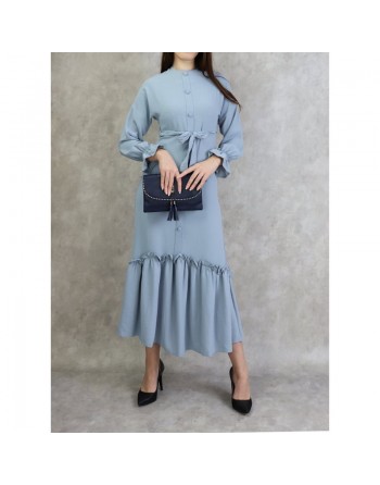 Robe longue à volants pour femme (Vetement Turque Paris) - Couleur Gris clair 