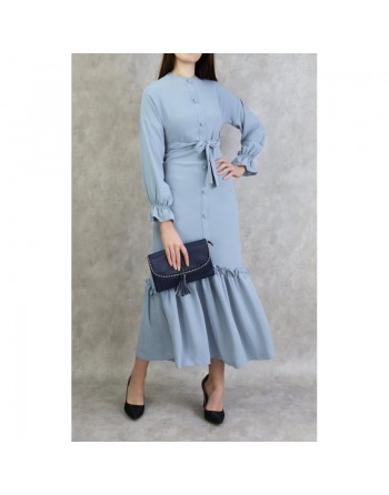 Robe longue à volants pour femme (Vetement Turque Paris) - Couleur Gris clair 