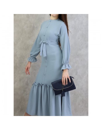 Robe longue à volants pour femme (Vetement Turque Paris) - Couleur Gris clair 