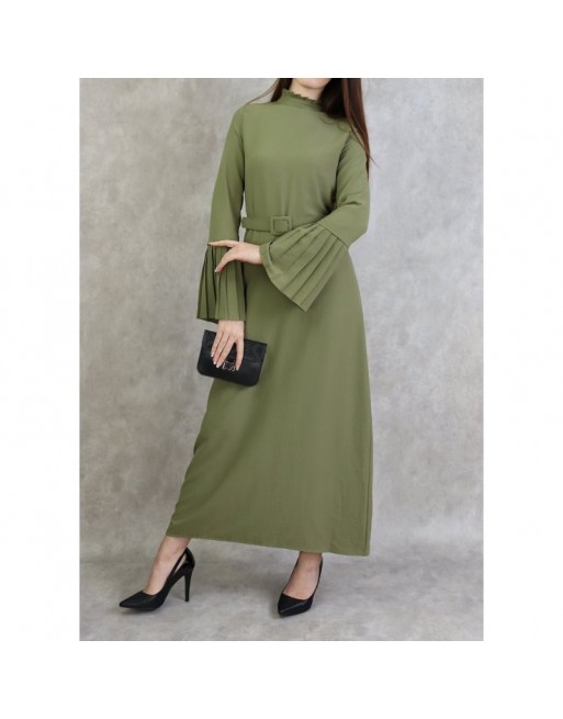 Robe classique et élégante manches plissées - Couleur Kaki clair Robe classique et élégante manches plissées - Couleur Kaki clair