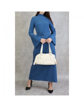 Robe classique et élégante manches plissées - Couleur Bleu acier 
