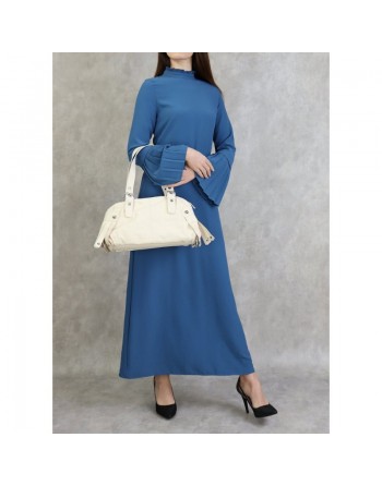 Robe classique et élégante manches plissées - Couleur Bleu acier 