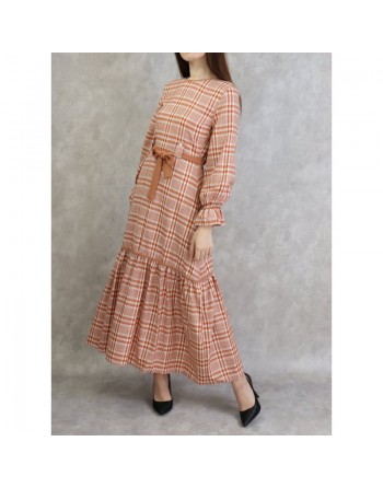 Robe longue à carreaux évasée - Couleur rouille 