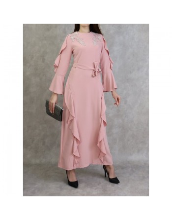 Robe longue à froufrous - Couleur Rose 