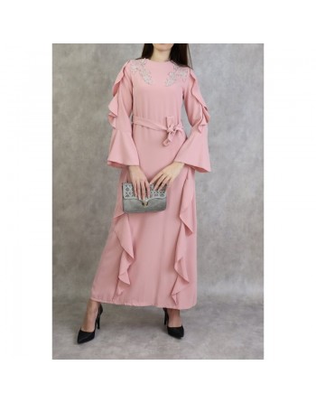 Robe longue à froufrous - Couleur Rose 