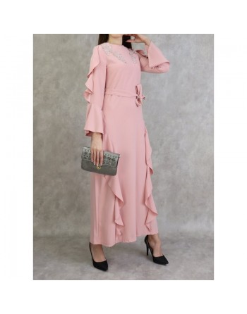 Robe longue à froufrous - Couleur Rose 