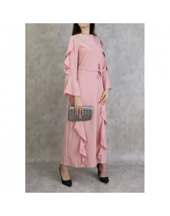 Robe longue à froufrous - Couleur Rose 