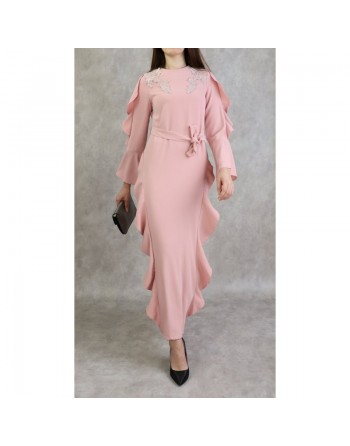 Robe longue à froufrous - Couleur Rose 