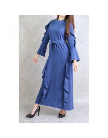 Robe longue à froufrous - Couleur Bleu 