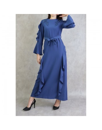 Robe longue à froufrous - Couleur Bleu 