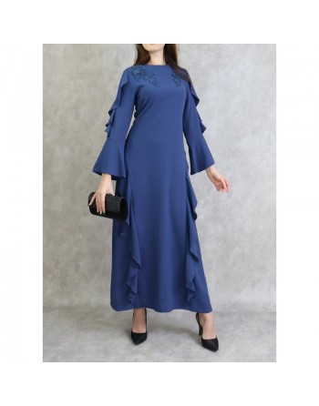 Robe longue à froufrous - Couleur Bleu 
