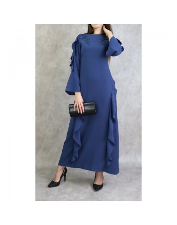 Robe longue à froufrous - Couleur Bleu 