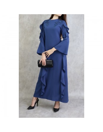 Robe longue à froufrous - Couleur Bleu 