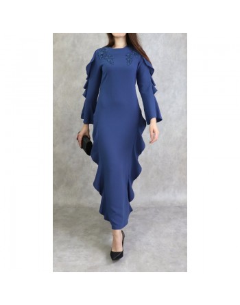 Robe longue à froufrous - Couleur Bleu 