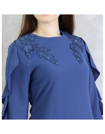 Robe longue à froufrous - Couleur Bleu 