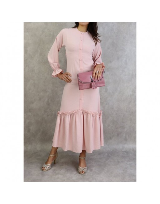 Robe longue à volants pour femme (Robe turque en ligne) - Couleur Rose clair Robe longue à volants pour femme (Robe turque en ligne) - Couleur Rose clair