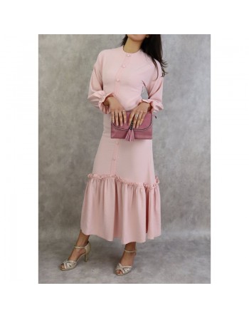 Robe longue à volants pour femme (Robe turque en ligne) - Couleur Rose clair 