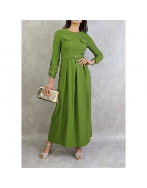 Robe longue avec ceinture large à pression (Vetement Turquie en ligne pour femme à Paris) - Couleur Vert Robe longue avec ceinture large à pression (Vetement Turquie en ligne pour femme à Paris) - Couleur Vert