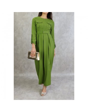 Robe longue avec ceinture large à pression (Vetement Turquie en ligne pour femme à Paris) - Couleur Vert 