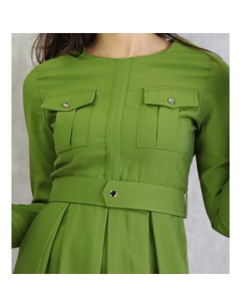 Robe longue avec ceinture large à pression (Vetement Turquie en ligne pour femme à Paris) - Couleur Vert 