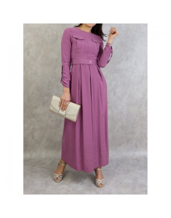 Robe longue avec ceinture large à pression (Vetement Turque en ligne pour femme) - Couleur Mauve 