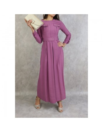 Robe longue avec ceinture large à pression (Vetement Turque en ligne pour femme) - Couleur Mauve 