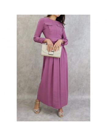 Robe longue avec ceinture large à pression (Vetement Turque en ligne pour femme) - Couleur Mauve 