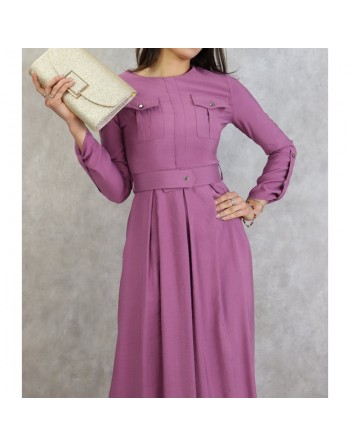 Robe longue avec ceinture large à pression (Vetement Turque en ligne pour femme) - Couleur Mauve 