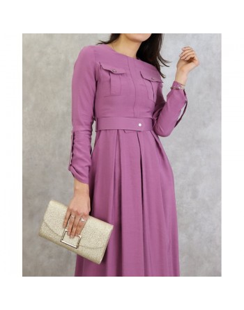 Robe longue avec ceinture large à pression (Vetement Turque en ligne pour femme) - Couleur Mauve 