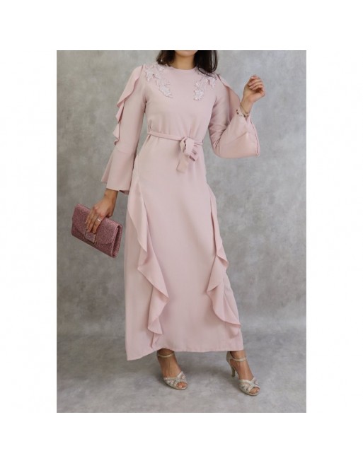 Robe longue à froufrous - Couleur Vieux rose clair Robe longue à froufrous - Couleur Vieux rose clair