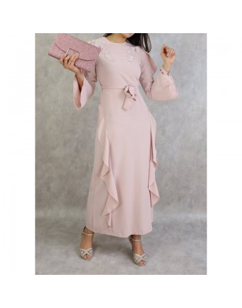 Robe longue à froufrous - Couleur Vieux rose clair 