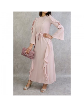 Robe longue à froufrous - Couleur Vieux rose clair 