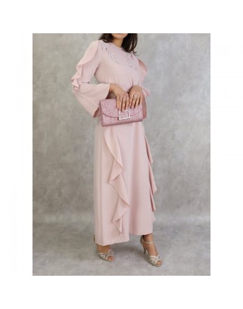 Robe longue à froufrous - Couleur Vieux rose clair 