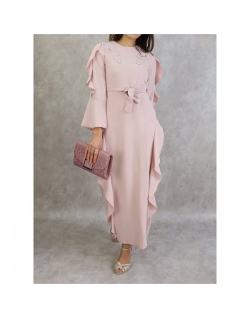 Robe longue à froufrous - Couleur Vieux rose clair 