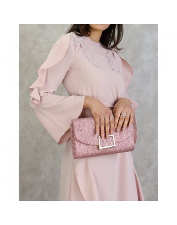 Robe longue à froufrous - Couleur Vieux rose clair 