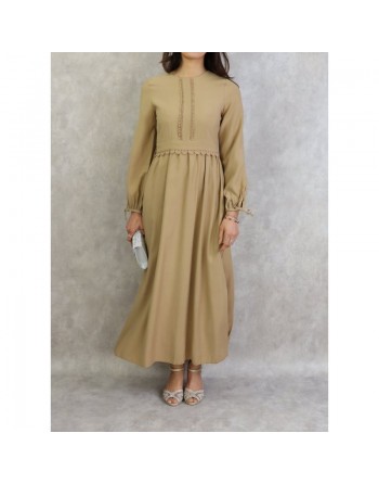Robe longue classique et élégante pour femme - Couleur Beige 