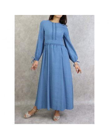 Robe longue classique et élégante pour femme - Couleur Bleu saphir 