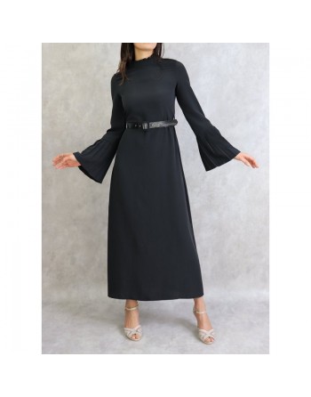 Robe classique et élégante manches plissées - Couleur Noir 