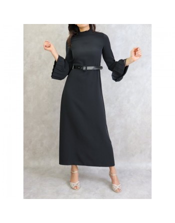 Robe classique et élégante manches plissées - Couleur Noir 