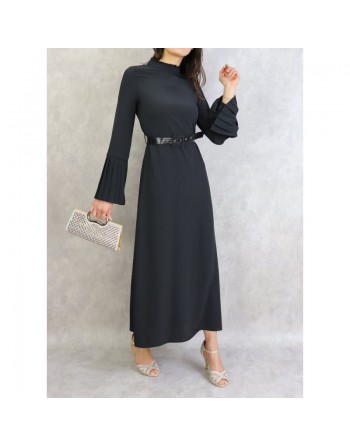 Robe classique et élégante manches plissées - Couleur Noir 