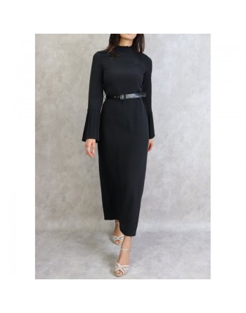Robe classique et élégante manches plissées - Couleur Noir 
