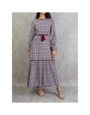 Robe longue à carreaux évasée - Couleur Violet d'vêque 