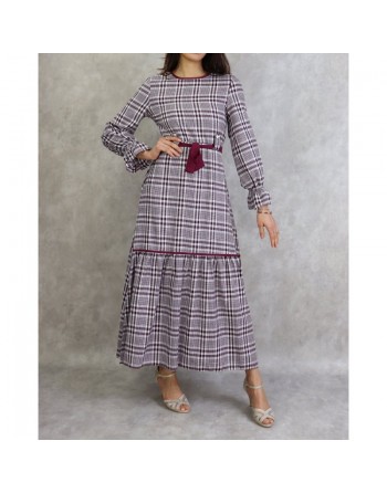 Robe longue à carreaux évasée - Couleur Violet d'vêque 