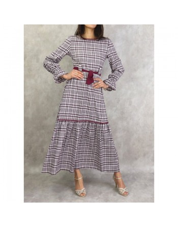 Robe longue à carreaux évasée - Couleur Violet d'vêque 