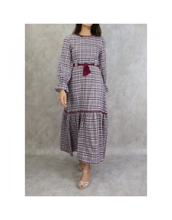 Robe longue à carreaux évasée - Couleur Violet d'vêque 