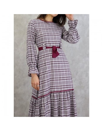 Robe longue à carreaux évasée - Couleur Violet d'vêque 