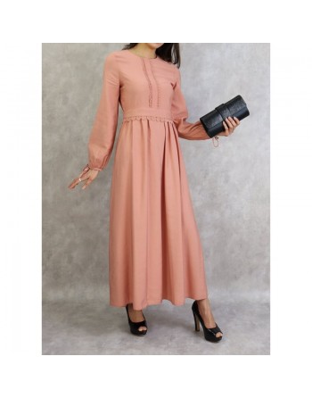 Robe longue classique et élégante pour femme - Couleur Rose pêche 