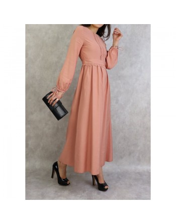 Robe longue classique et élégante pour femme - Couleur Rose pêche 